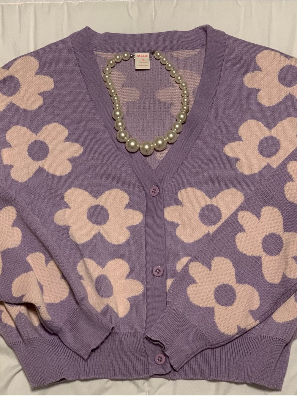 ROMWE Lavender Cardigan with Pale Pink Flower Motifl
